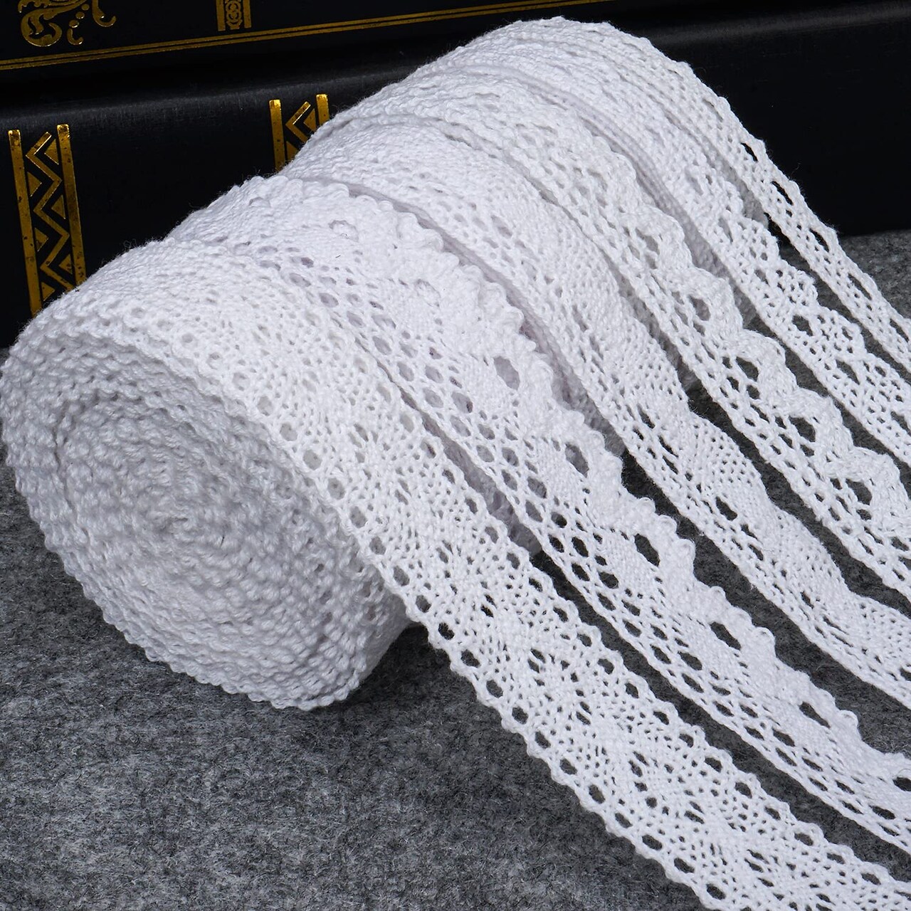 Cotton Lace Trim Vintage Lace Ribbon Crochet Lace Scalloped Edge for Bridal Wedding Decoration Christmas Package DIY Sewing Craft Supply 5 Yards Each (White)